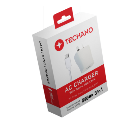 TECHANO AC CHARGER W/ TYPE C CABLE 2.1 AMP