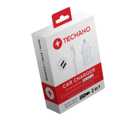 TECHANO CAR CHARGER W/ MFI LIGHTNING USB CABLE 2.4 AMP