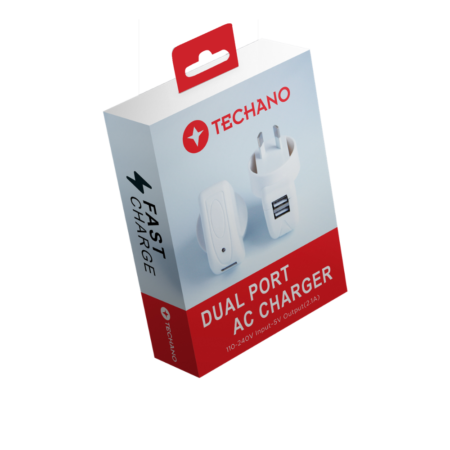 TECHANO DUAL PORT USB AC CHARGER 2.4 AMP