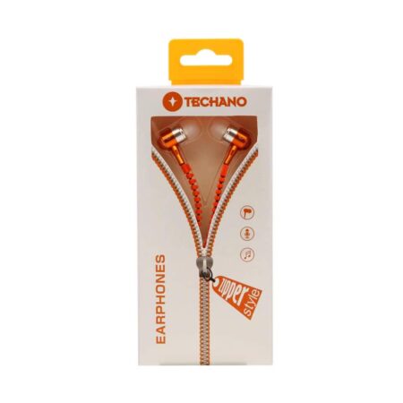TECHANO ZIPPER STYLE EARPHONES ORANGE